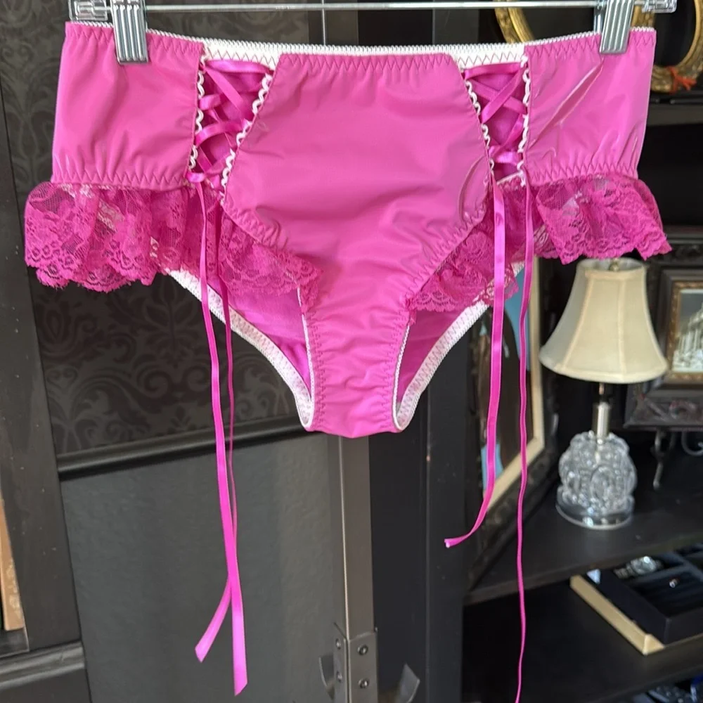 Pink Lace-Up High-Waisted Lingerie - Picture 3 of 12